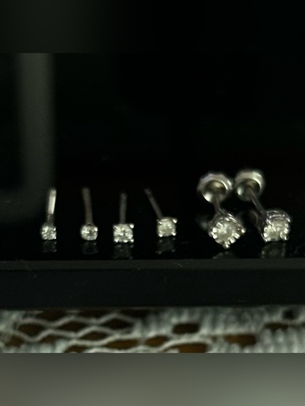White Gold Diamond Earrings- 3 sets in various sizes for stacking.
